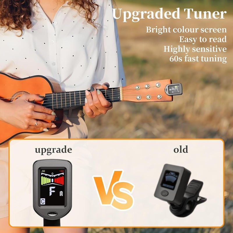 NewBee Clip-On Guitar Tuner Rechargeable with Color Screen 360° Rotatable Chromatic Tuner for Guitar, Bass, Ukulele, Violin (Black, 1 Pack) - Image 2